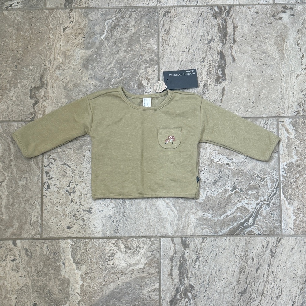 NWT Size 6-9 Months Modern Moments Mushroom Pocket Long-Sleeve Top - Olive